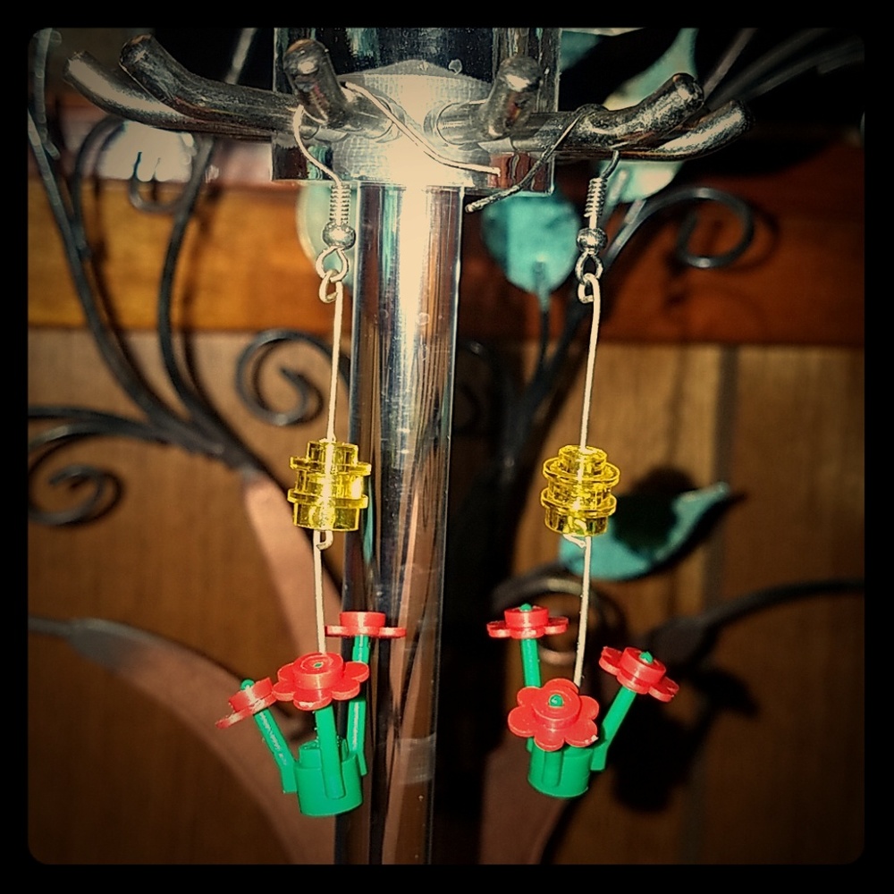 Handmade Lego flower earrings